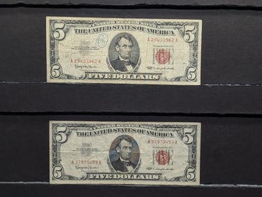 (2) 1963 Red Seal Five Dollar FRN