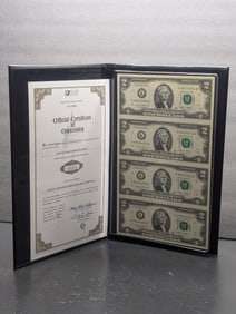 Four Uncut $2 Federal Reserve Notes In OGP With Certificate Of Ownership
