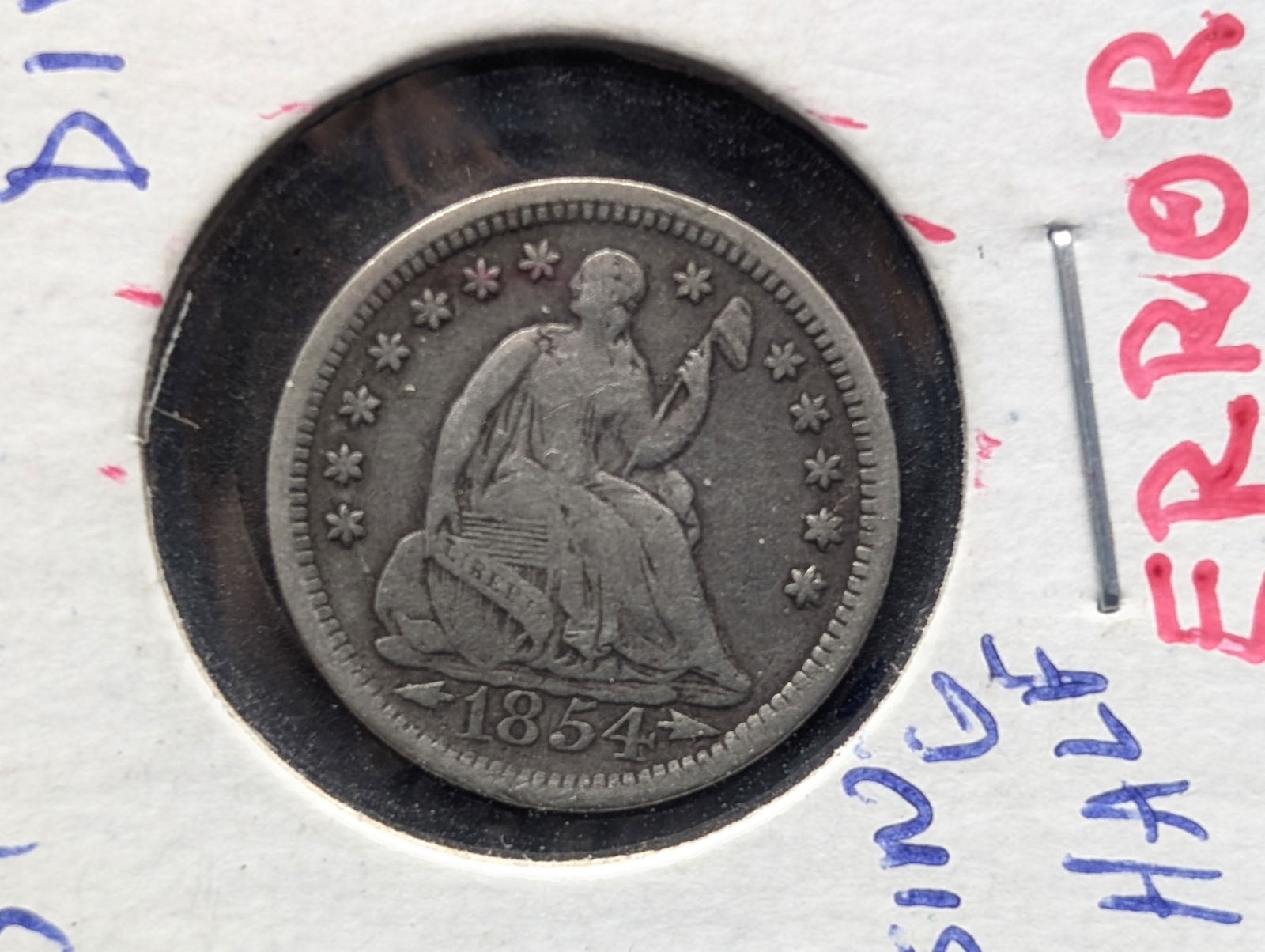1854 Seated Liberty Half Dollar Dime Error Coin Missing "A" Half (1 of 3)