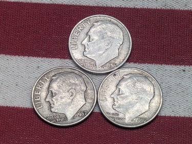 (3) Roosevelt Dimes 1956-D, 1957-P, D