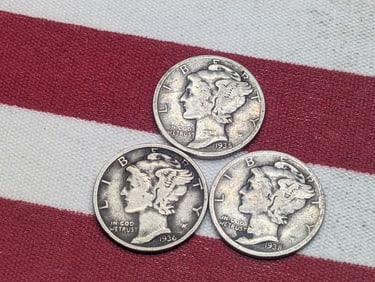 (3) Mercury Dimes 1935-S, 1936-P, 1938-S