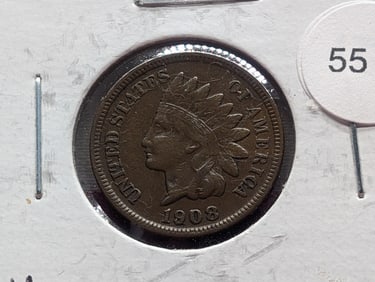 1908 S Indian Head Cent Key Date VF30