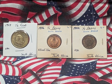 3 South Africa Coins, 1952 & 1956 Quarter Penny, & 1963 Half Penny