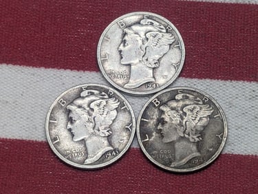 (3) Mercury Dimes 1943-P, D, S