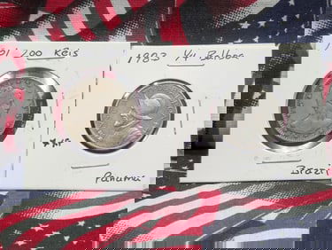 1901 Two Hundred Reis Brazil, 1983 1/4 Balboa Panama,