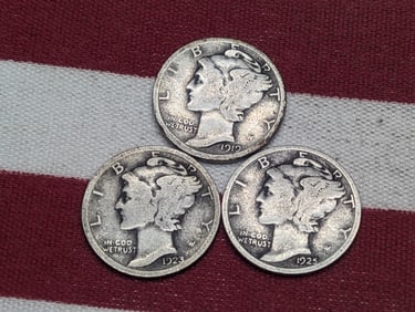 (3) Mercury Dimes 1919-P, 1923-P, 1925-P