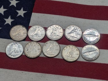 10 - Assorted Canadian Dimes, Mixed Dates