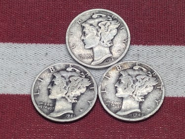(3) Mercury Dimes 1940-S, 1941-P, 1942-P