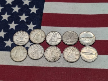 10 - Assorted Canadian Dimes, Mixed Dates