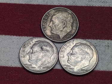 (3) Roosevelt Dimes 1962-D, 1963-D, 1964-D