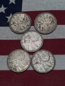 5 - Assorted Canadian Dimes, Mixed Dates