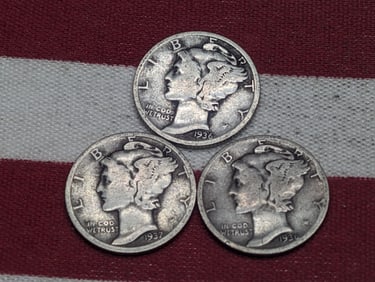 (3) Mercury Dimes 1936-P, D, 1937-P