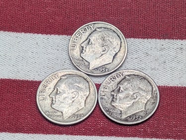 (3) Roosevelt Dimes 1952 P, D, 1953-D