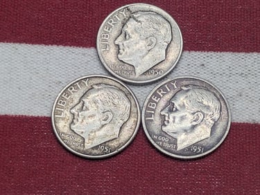 (3) Roosevelt Dimes 1950-D, 1951-P, S