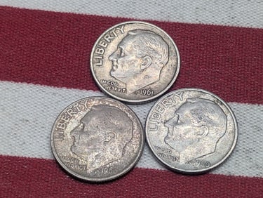 (3) Roosevelt Dimes 1960 P, D, 1961-P