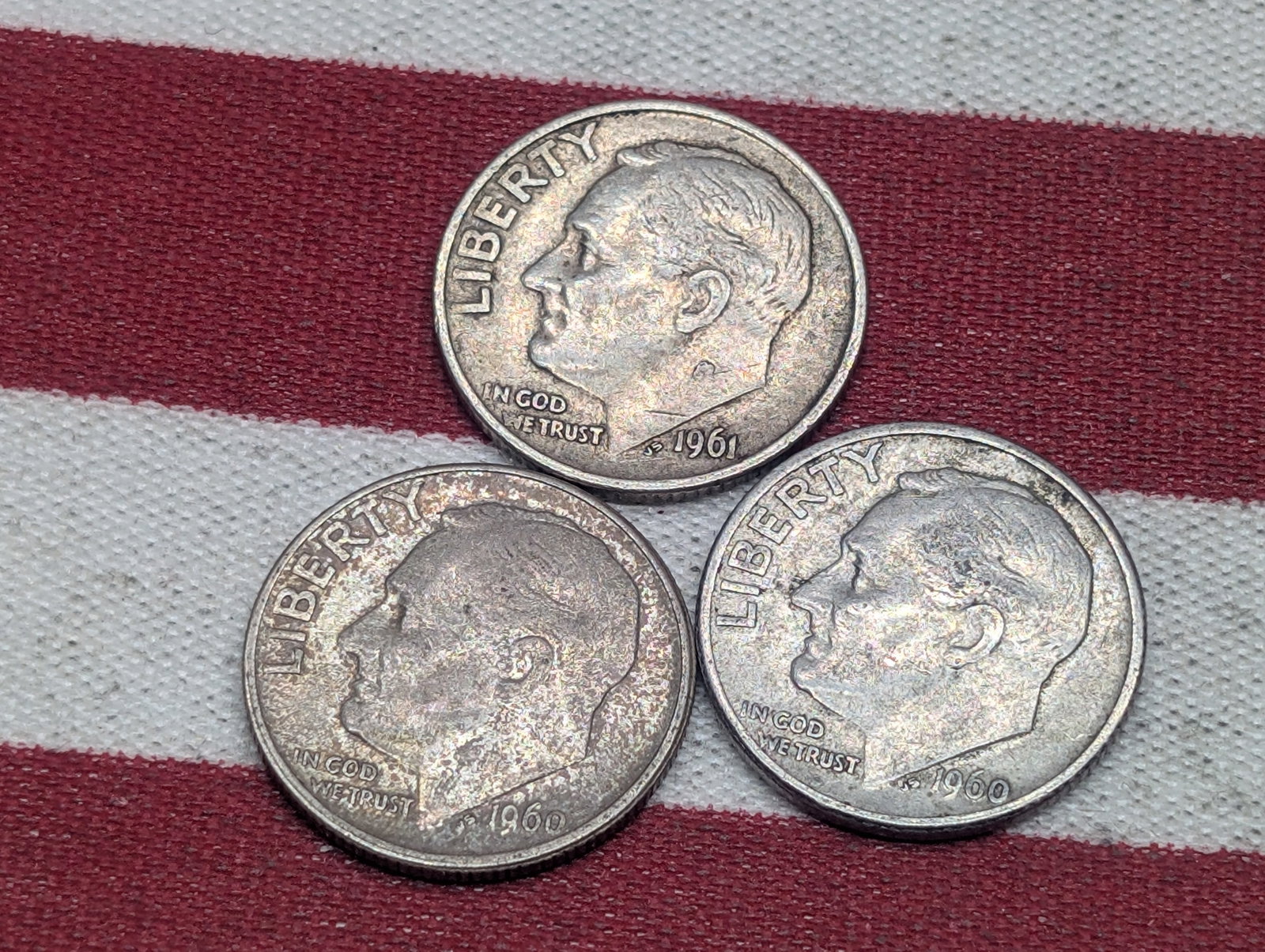 (3) Roosevelt Dimes 1960 P, D, 1961-P: (3) Roosevelt Dimes 1960 P, D, 1961-P
