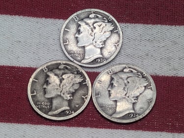 (3) Mercury Dimes 1930-P, 1934 P, D
