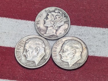 (2) Roosevelt Dimes 1949 P, D & Mercury Dime 1942-P
