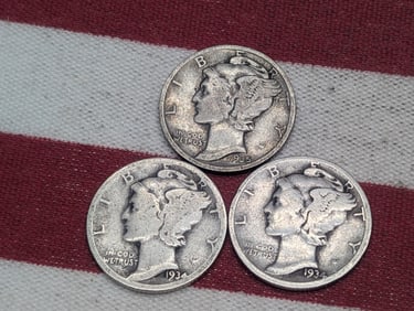 (3) Mercury Dimes 1934P, D, 1935-P