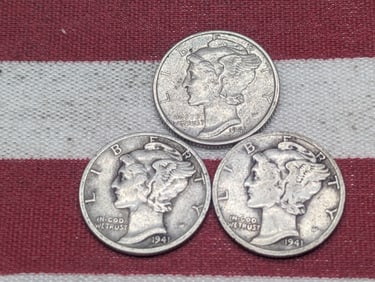 (3) Mercury Dimes 1941 P, D, S