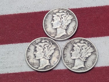 (3) Mercury Dimes 1939 P, D, S