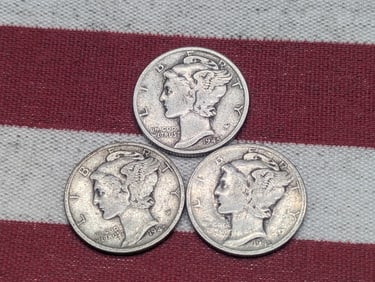 (3) Mercury Dimes 1945 P, D, S
