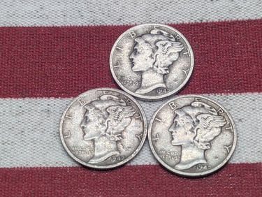(3) Mercury Dimes 1942 P, D, S