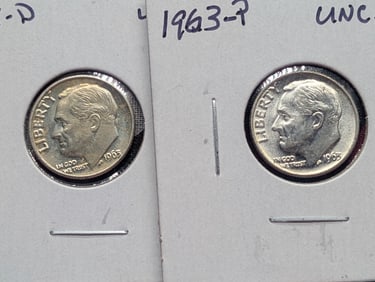 (2) Roosevelt Dimes UNC 1963-P, UNC 1963-D