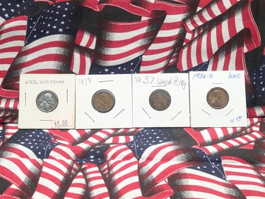 1936-S, 1937, 1938, & 1943 Lincoln Wheat Cents