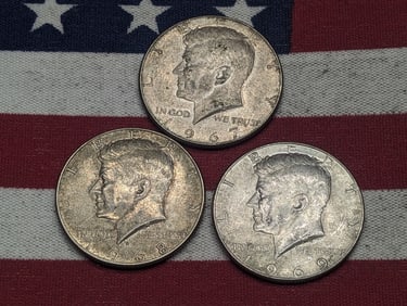 (30) Kennedy Half Dollars 1967, 1968-D, 1969-D 40% Silver