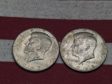 (2) Kennedy Half Dollars 1967, 1968-D