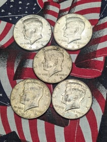 Five 40% Kennedy Half Dollars, 1965, (2) 1967, & (2) 1968-D