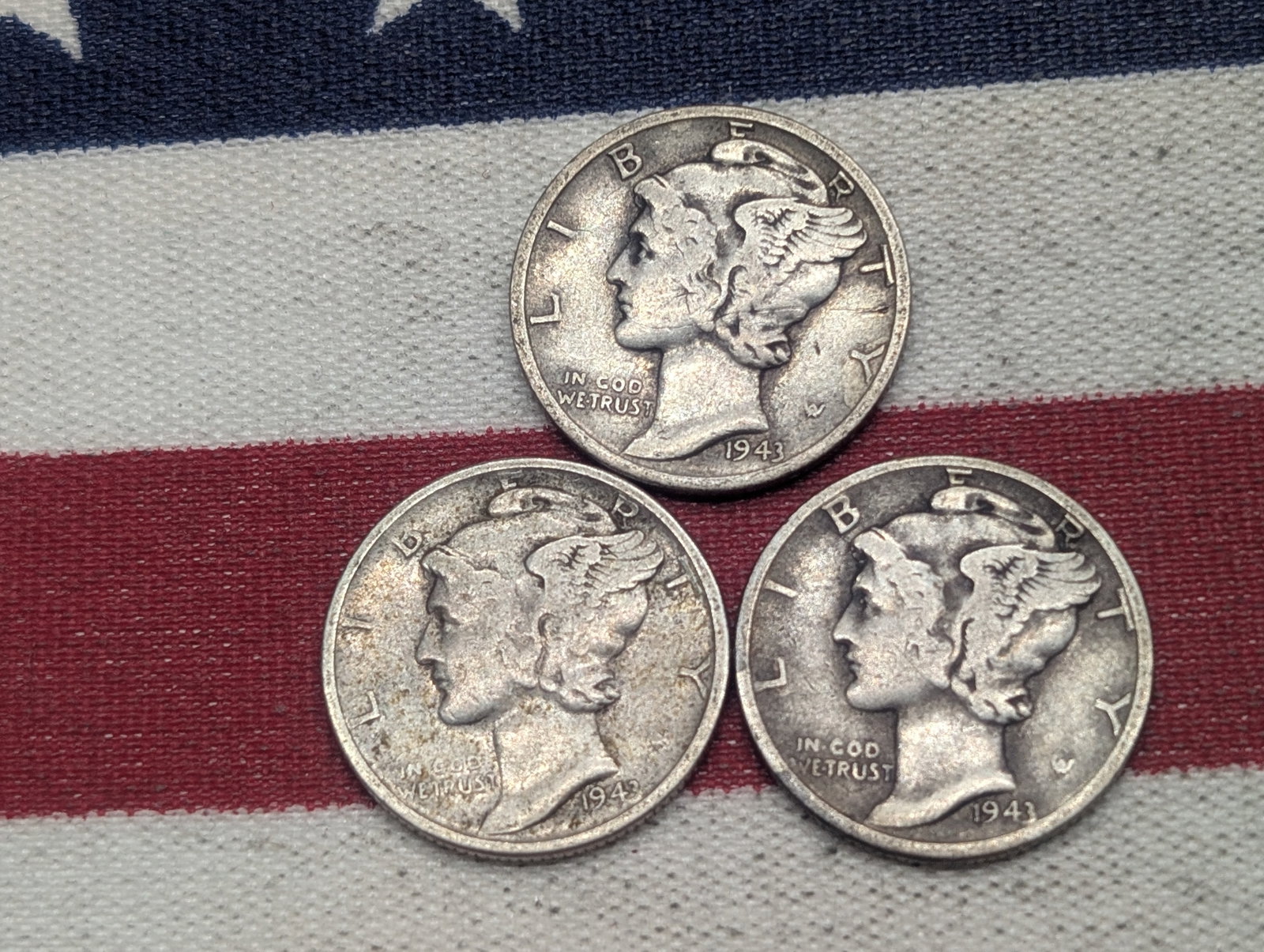 (3) Mercury Dimes 1943 P, D, S: (3) Mercury Dimes 1943 P, D, S
