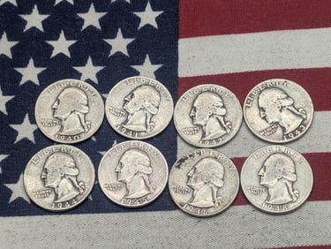 (8) 90% Silver Washington Quarters 1940-P-1948-D No 1947