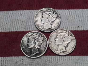 (3) Mercury Dimes 1945 P, S, 1944-P