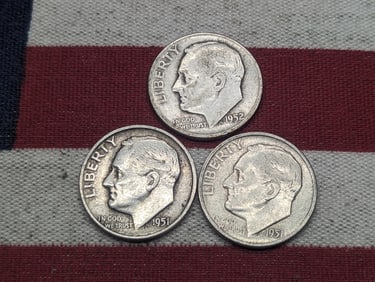 (3) Roosevelt Dimes 1951-P, S, 1952-P