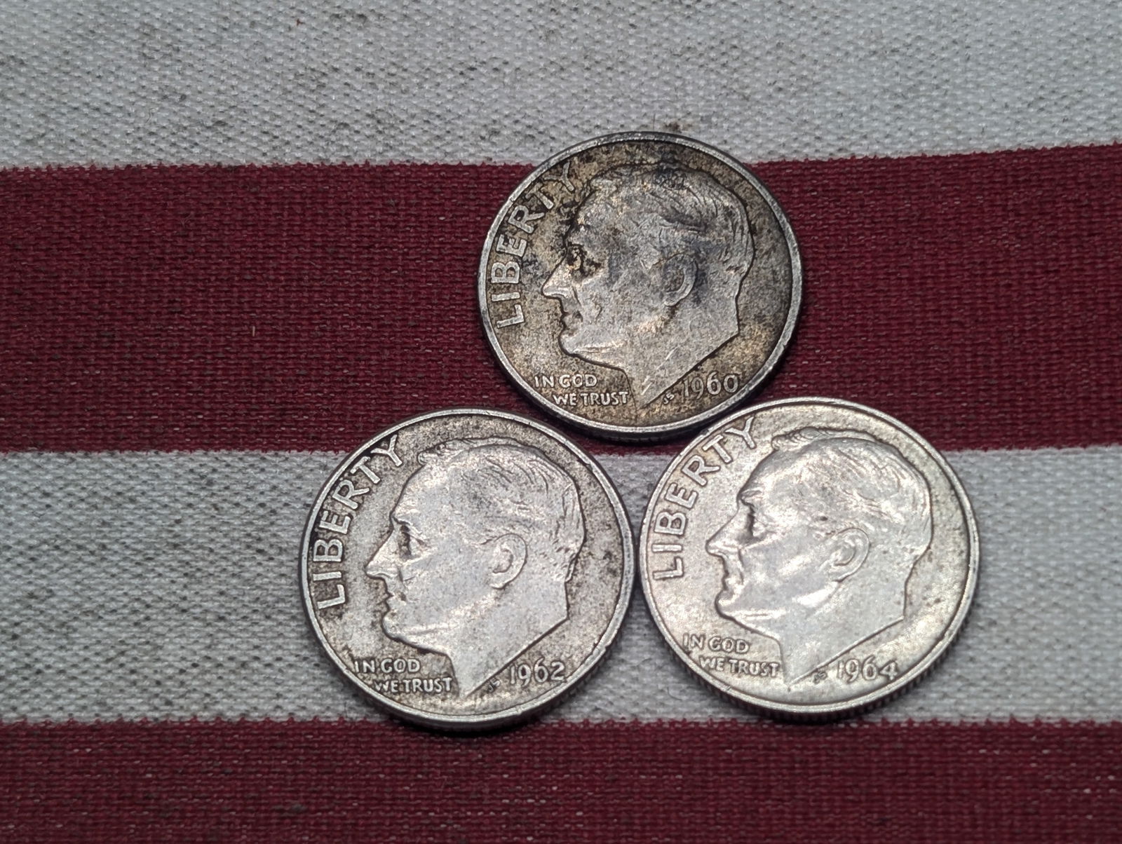 (3) Roosevelt Dimes 1960-D, 1962-D, 1964-P (1 of 2)
