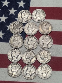 (14) 1942-P Mercury Dimes, 90% Silver