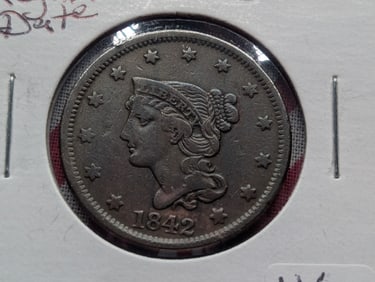 1842 U.S. Large Cent, Coronet Head, Regular Date VF