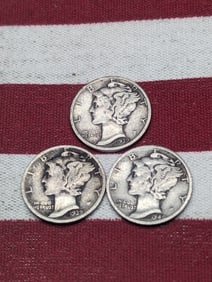 (3) Mercury Dimes 1939-P, D, 1940-S
