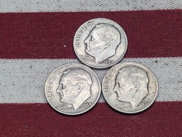 (3) Roosevelt Dimes 1952 P, D, 1953-D