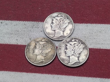 (3) Mercury Dimes 1939-P, 1940 P, S