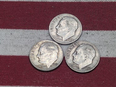 (3) Roosevelt Dimes 1956 P,D, 1955-D