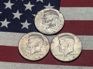 (3) Kennedy Half Dollars 1968-D 40% Silver