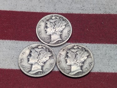 (3) Mercury Dimes 1941-S, 1942-P, 1943-P