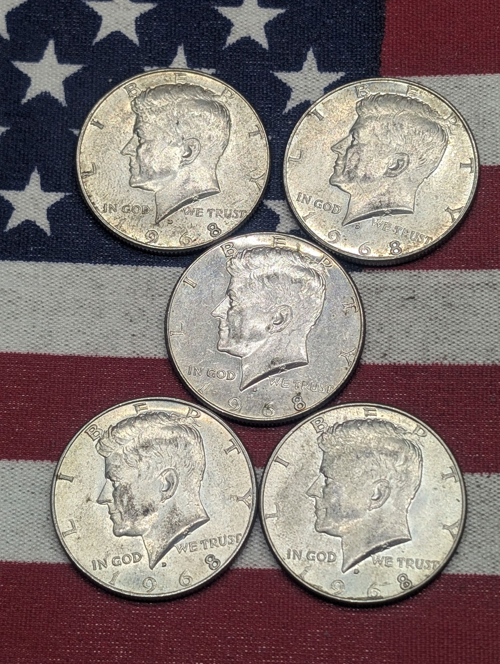 (5) 1968-D Kennedy Half Dollars  40% Silver (1 of 2)