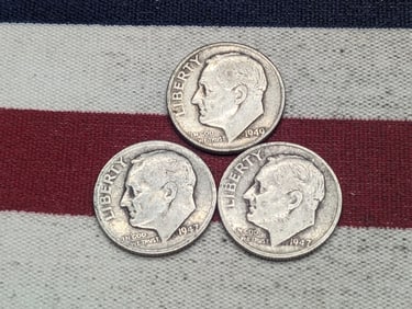 (3) Roosevelt Dimes 1947 P & S, & 1949-D