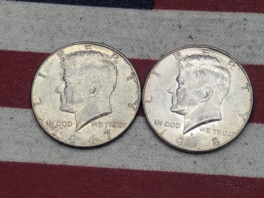 (2) Kennedy Half Dollars 1967, 1968-D