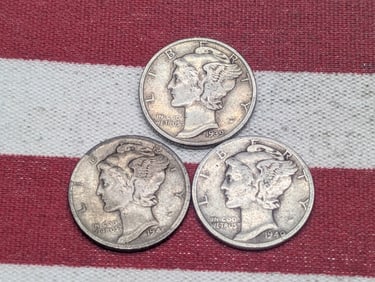 (3) Mercury Dimes 1939-P, 1940 P, S