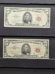 (2) Five Dollar Red Seal US Notes